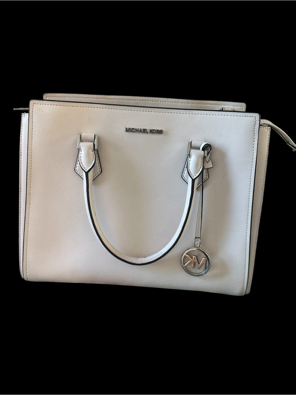 Michael Kors White Leather Satchel with Logo Charm - Picture 3 of 9